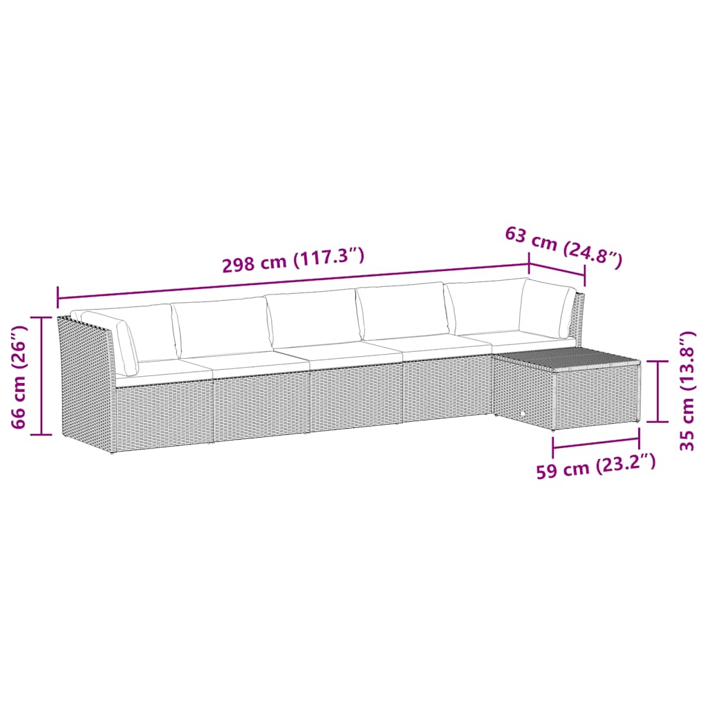 Set de muebles de jardín 4 pzas y cojines ratán sintético negro