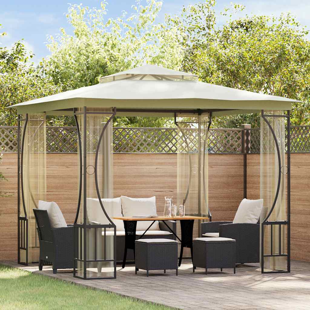 Cenador con cortinas 600x298x270 cm blanco 180g/m²