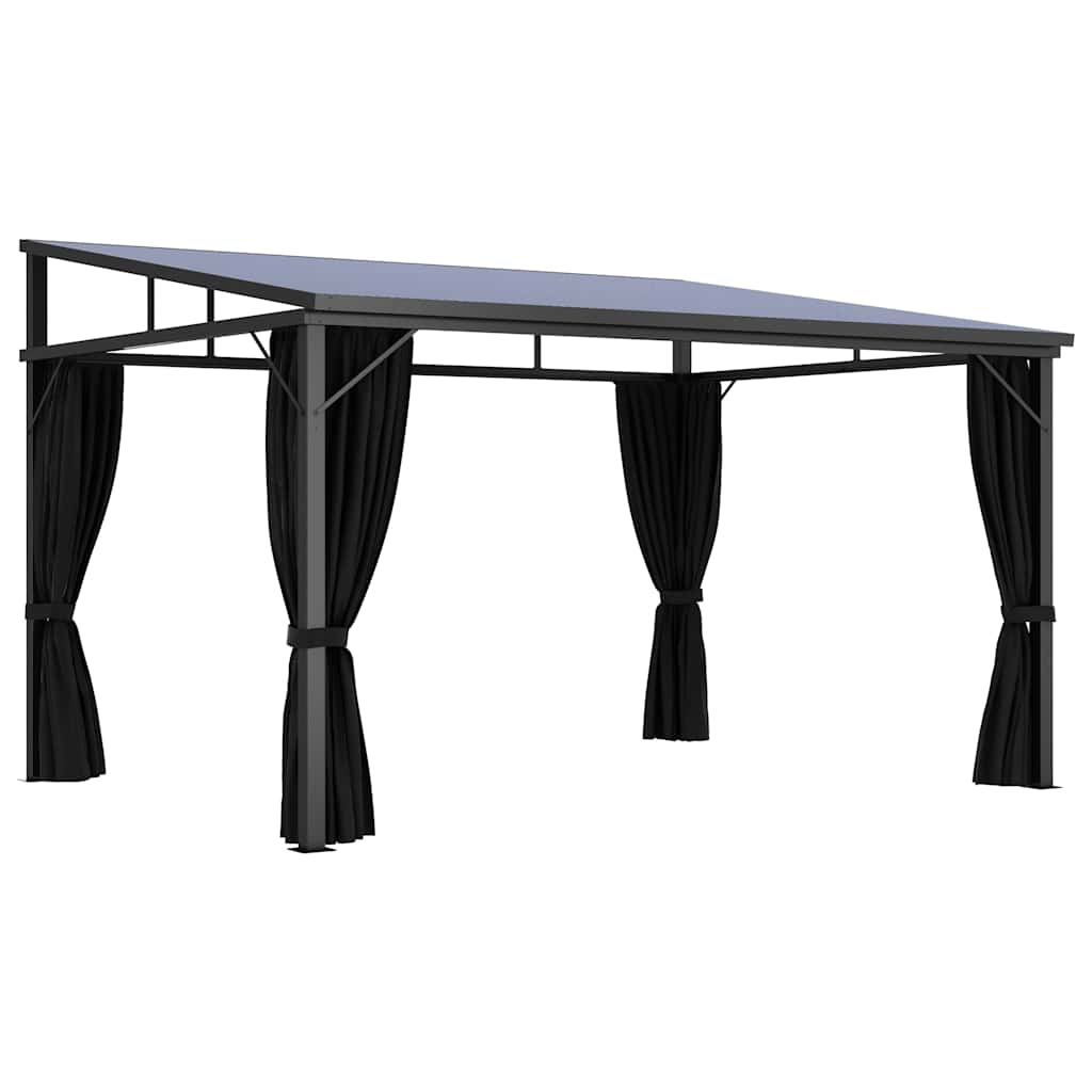 Cenador con cortina gris antracita 405x294x244 cm