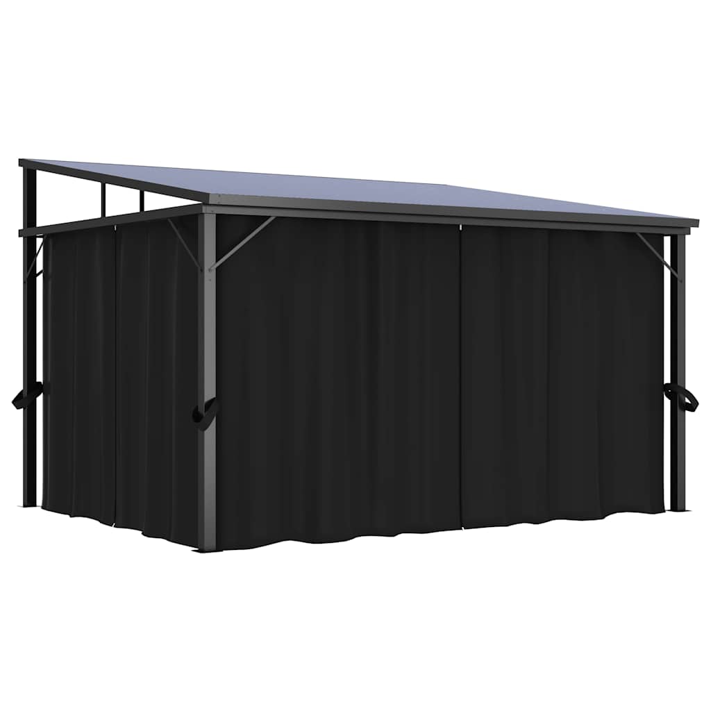 Cenador con cortina gris antracita 405x294x244 cm