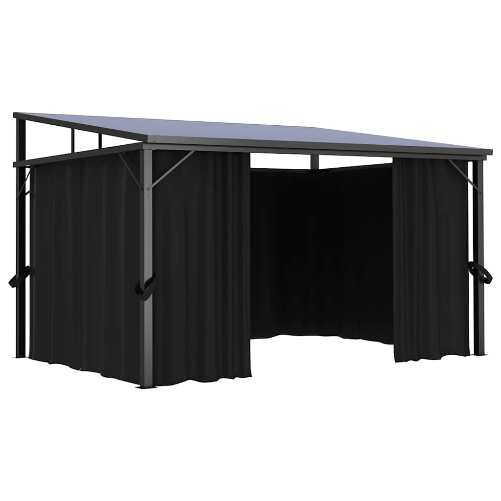 Cenador con cortina gris antracita 405x294x244 cm