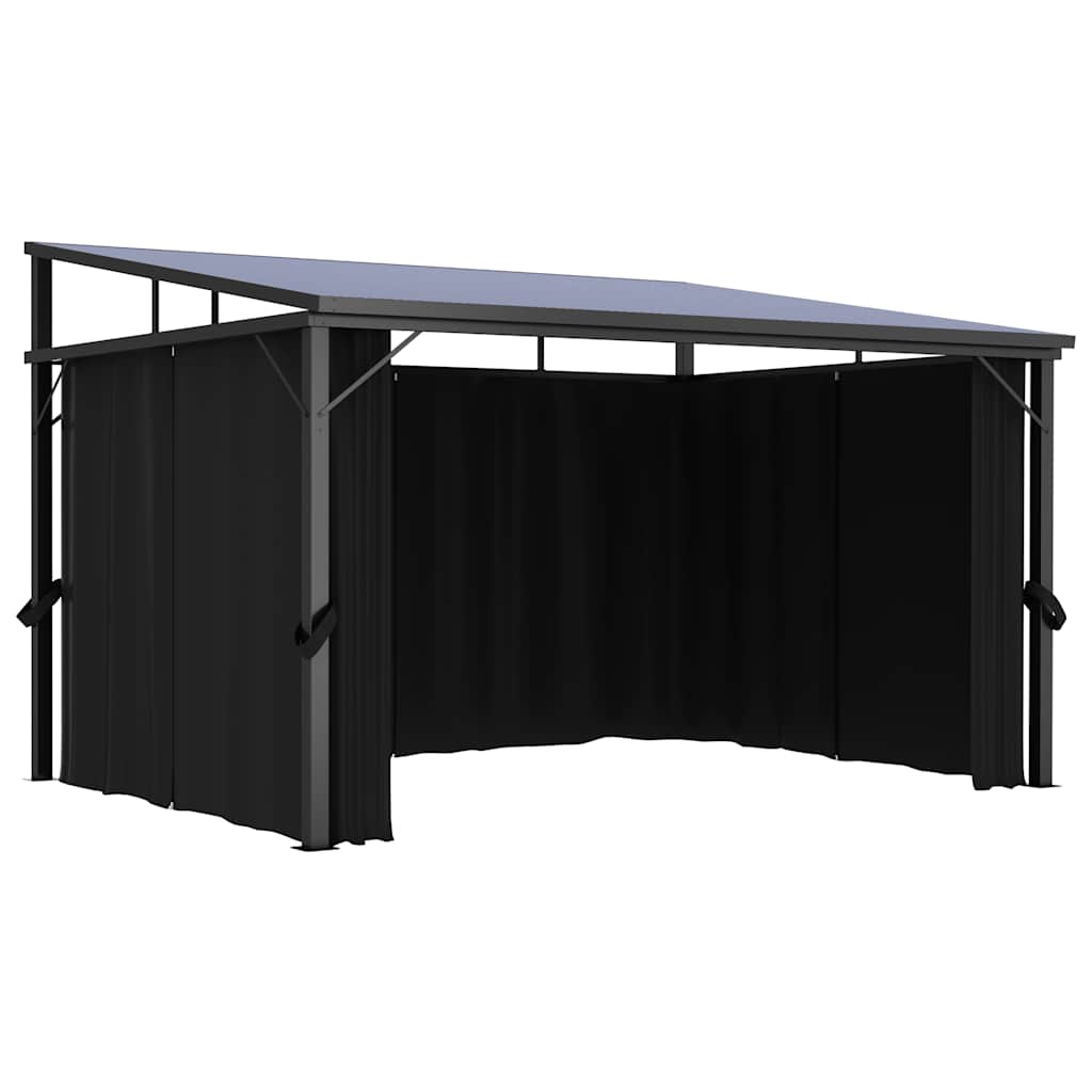 Cenador con cortina gris antracita 405x294x244 cm