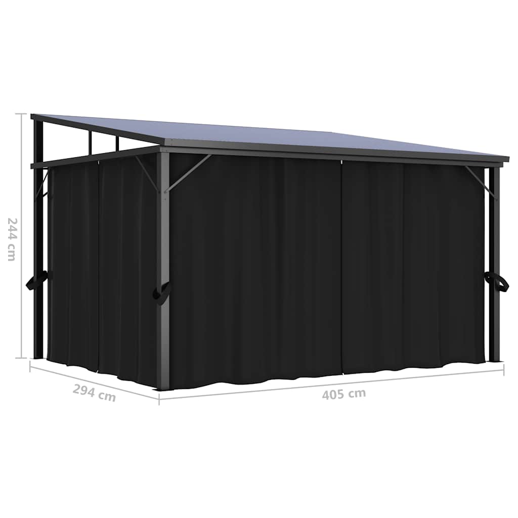 Cenador con cortina gris antracita 405x294x244 cm