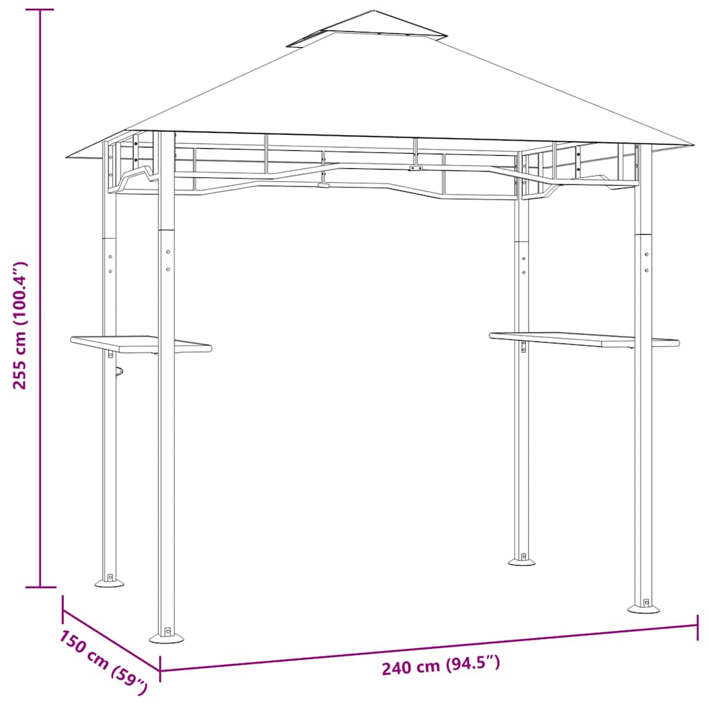 Cenador de BBQ acero antracita 240x150x255 cm