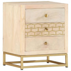 Mesita de noche de madera maciza de mango dorado 40x30x50 cm