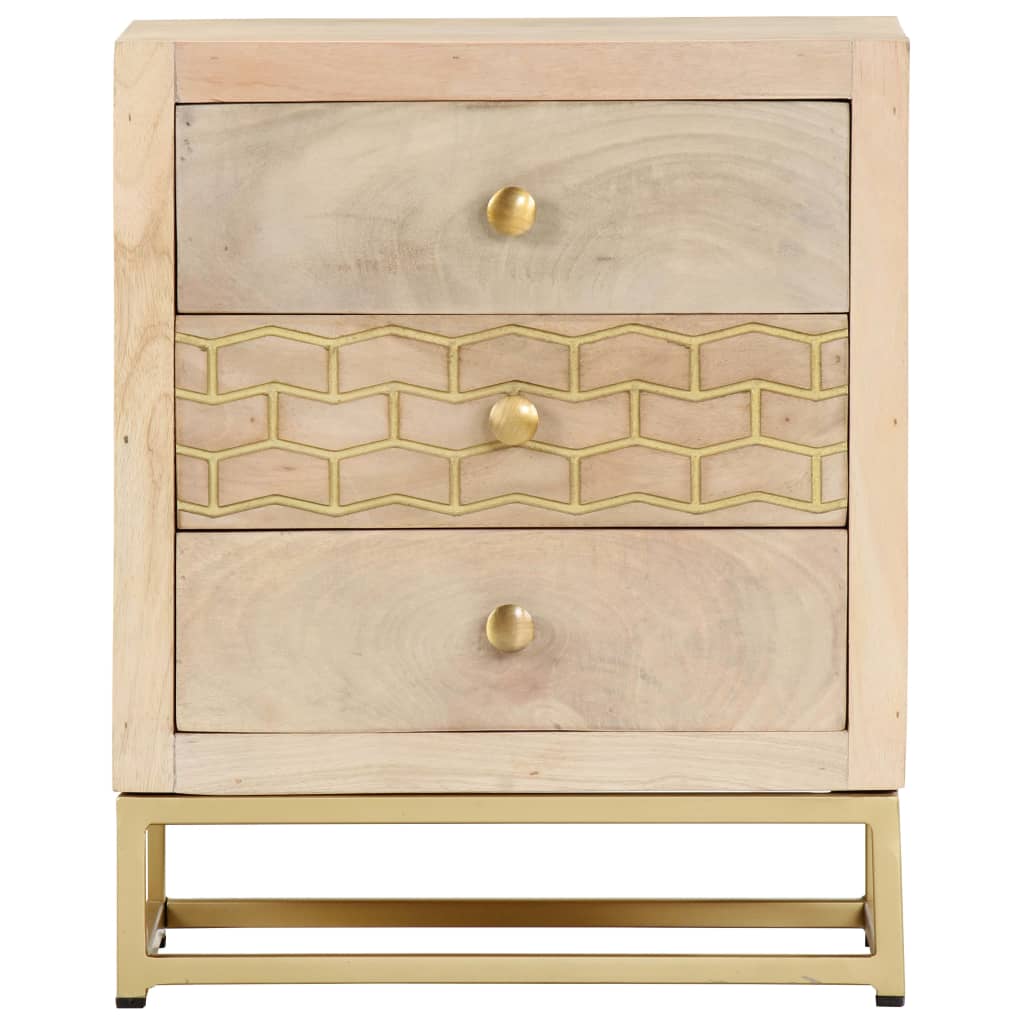Mesita de noche de madera maciza de mango dorado 40x30x50 cm