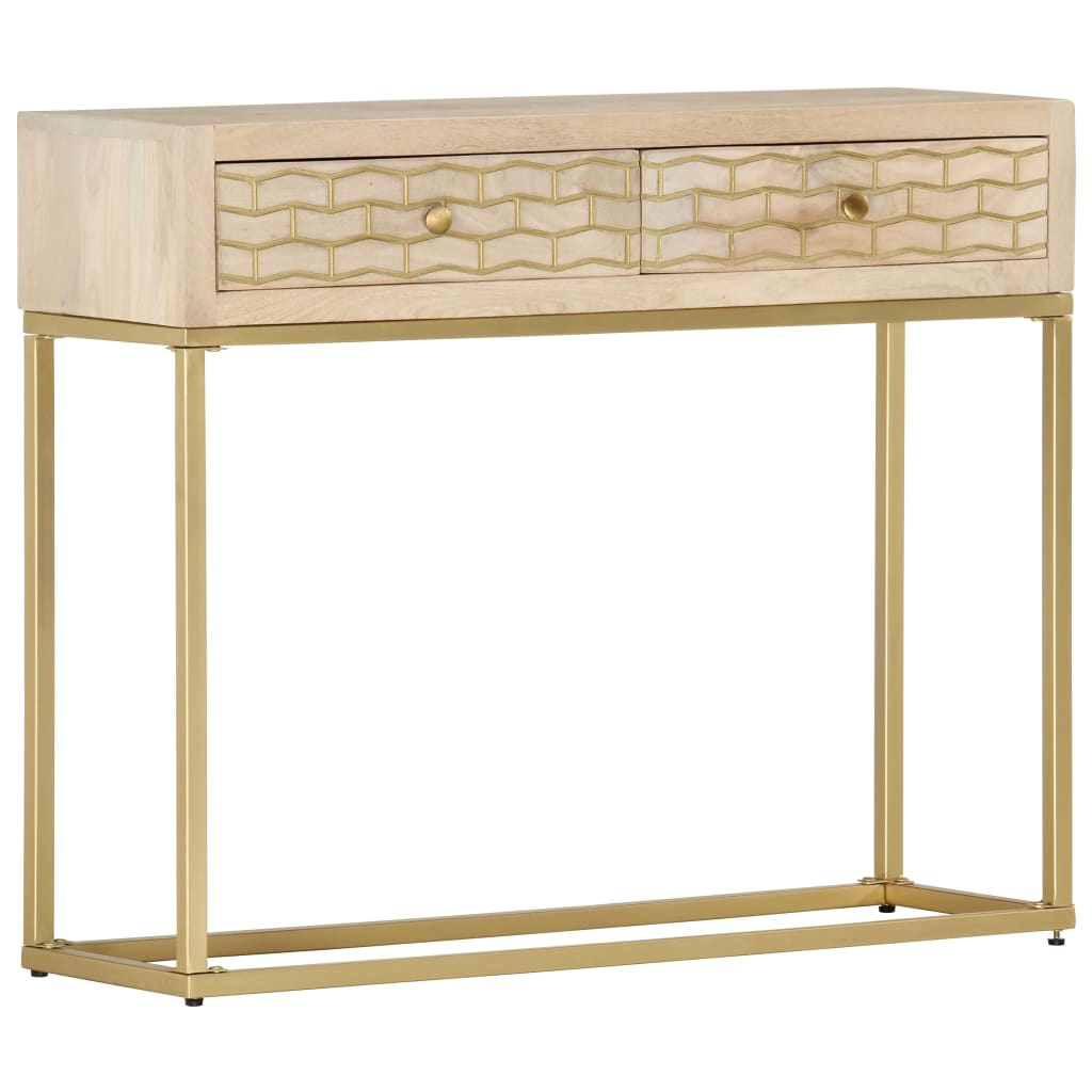 Mesa consola de madera maciza de mango dorado 90x30x75 cm