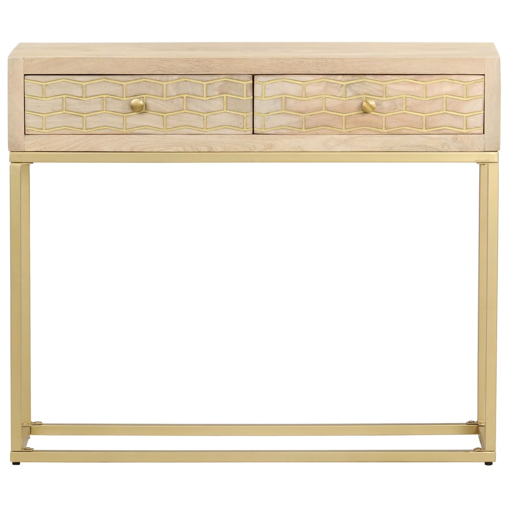 Mesa consola de madera maciza de mango dorado 90x30x75 cm