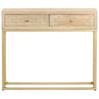 Mesa consola de madera maciza de mango dorado 90x30x75 cm