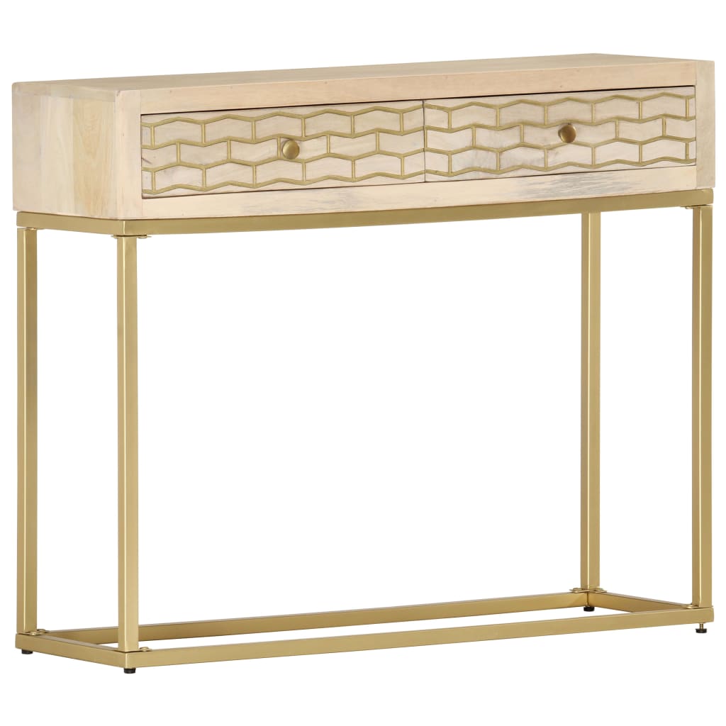 Mesa consola de madera maciza de mango dorado 90x30x75 cm
