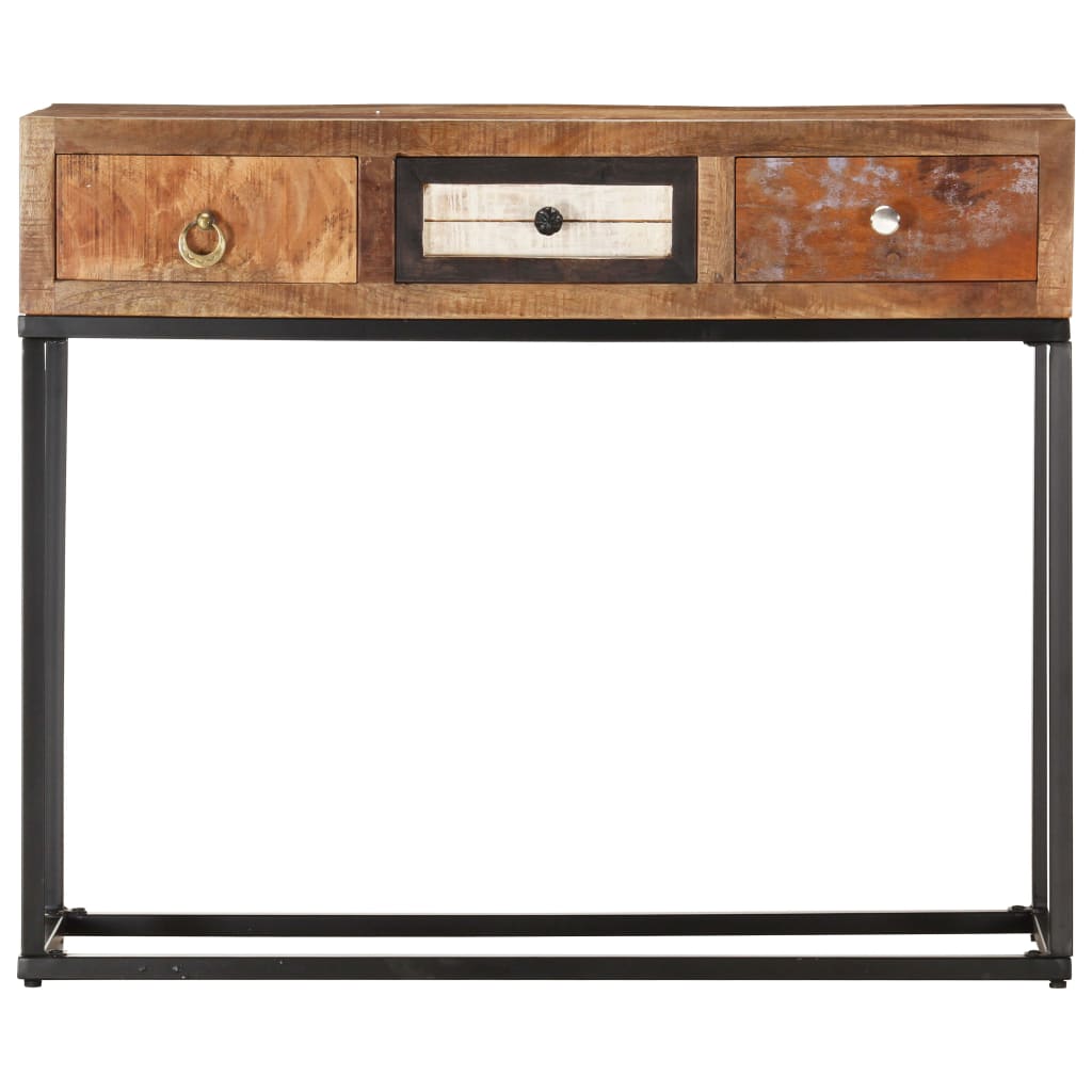 Mesa consola de madera maciza reciclada dorado 90x30x75 cm