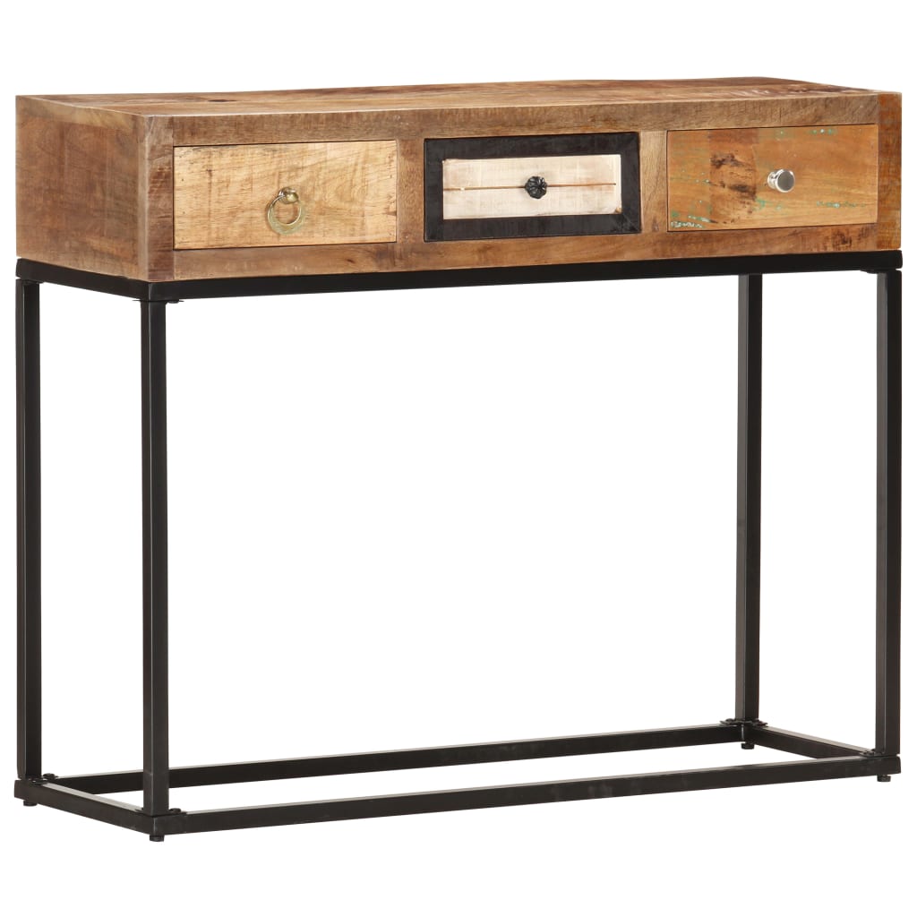 Mesa consola de madera maciza reciclada dorado 90x30x75 cm