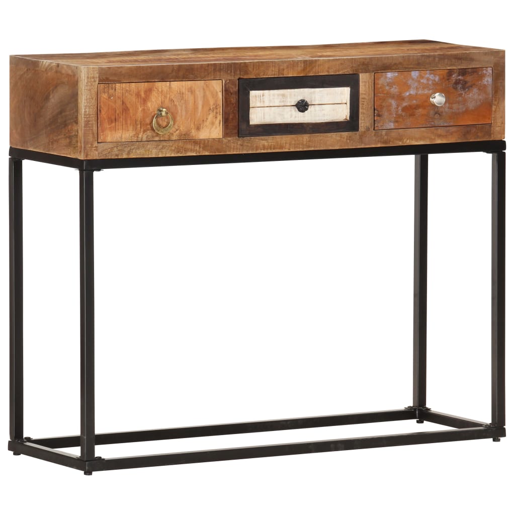 Mesa consola de madera maciza reciclada dorado 90x30x75 cm