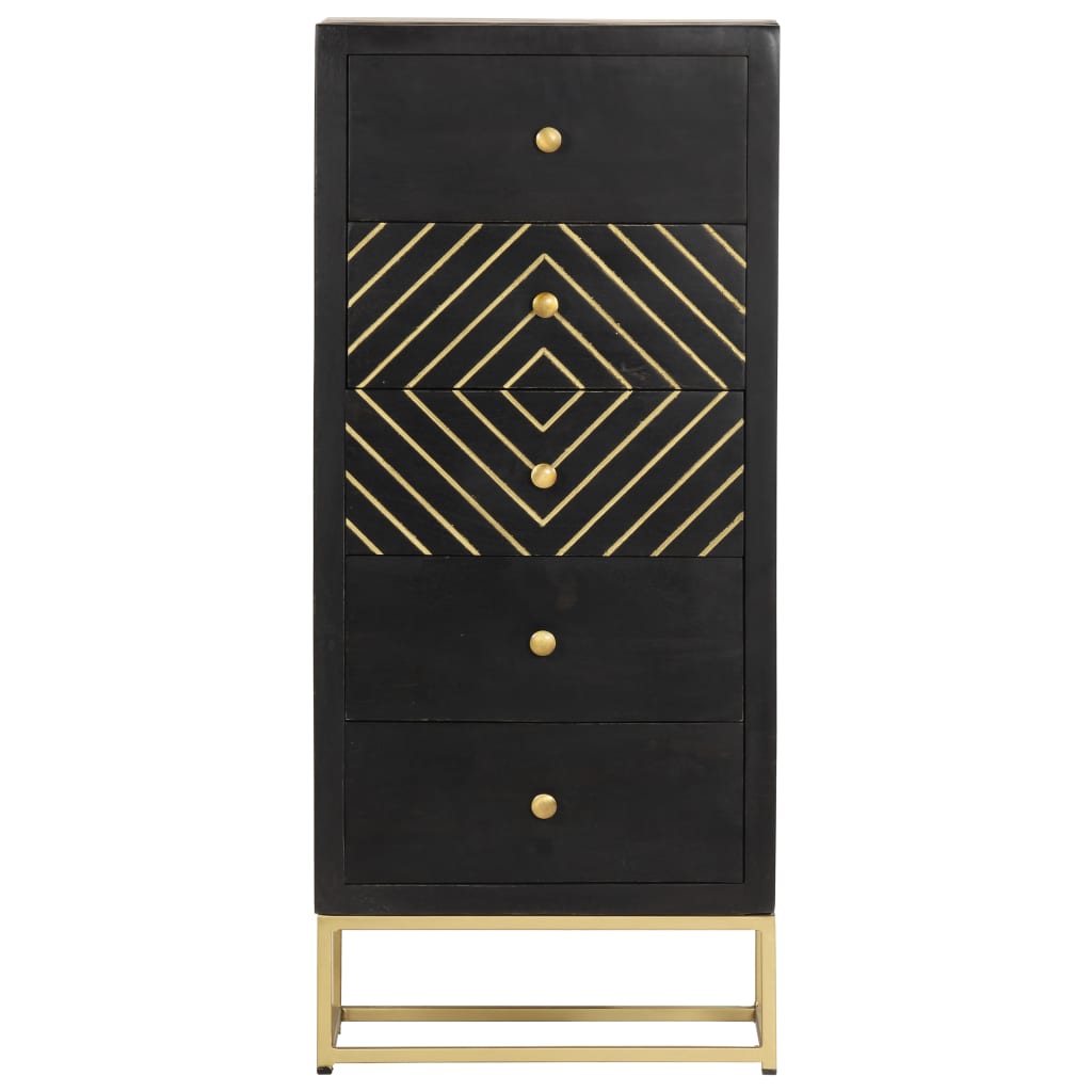 Cajonera de madera maciza de mango negro y dorado 45x30x105 cm