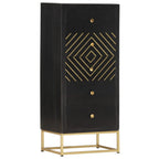 Cajonera de madera maciza de mango negro y dorado 45x30x105 cm