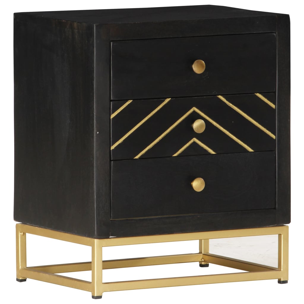 Mesita de noche de madera maciza de mango dorado 40x30x50 cm