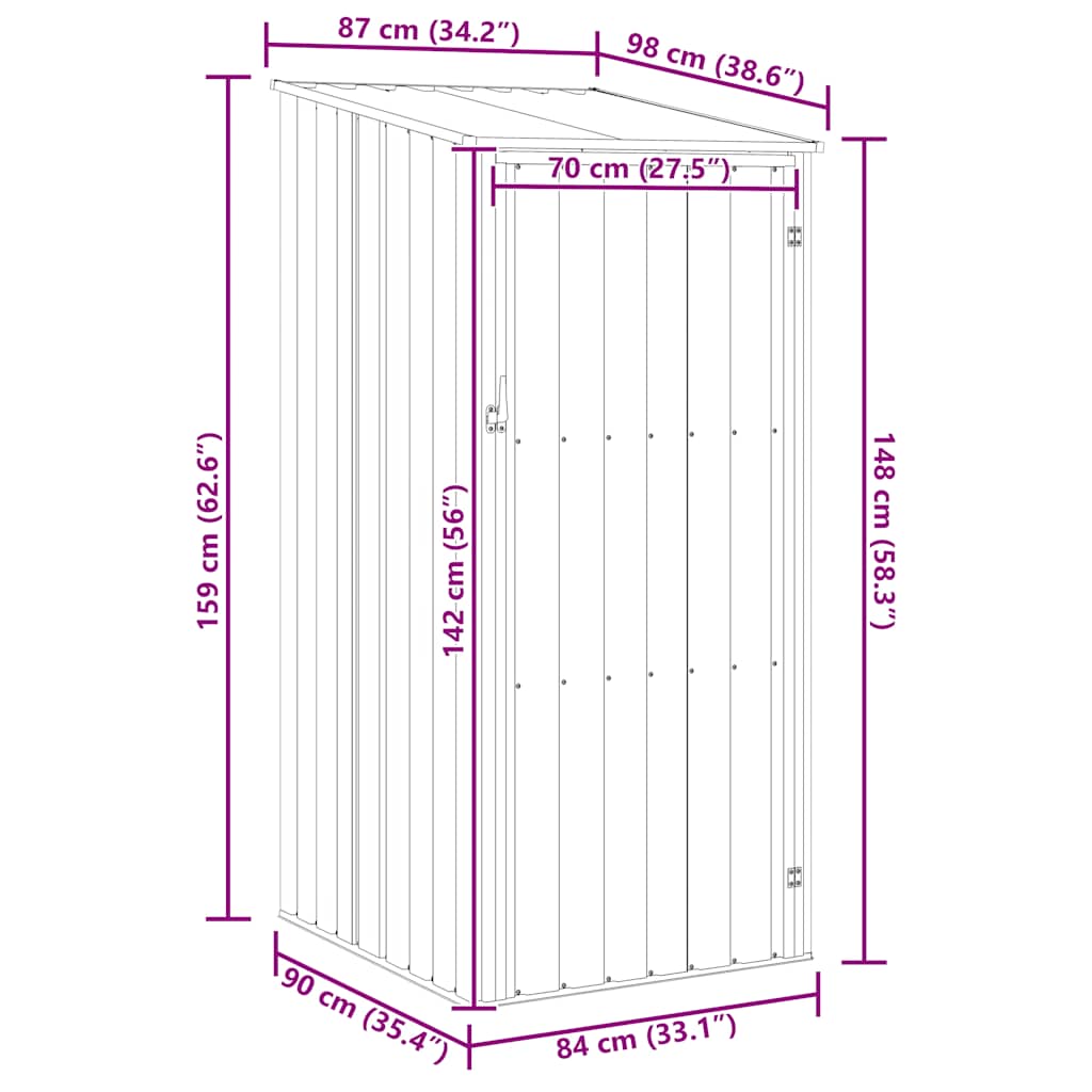 Cobertizo de jardín verde acero galvanizado 87x98x159 cm