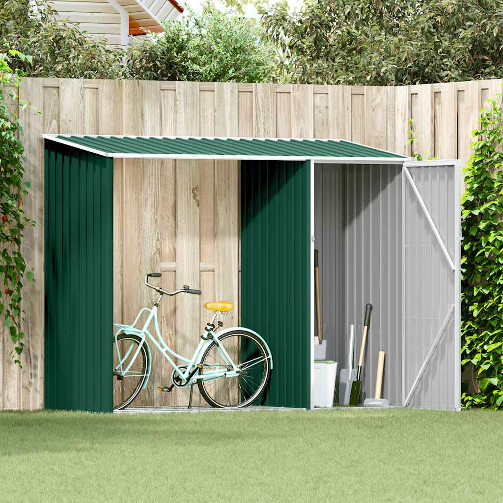 Cobertizo jardín de leña acero galvanizado verde 245x98x159 cm