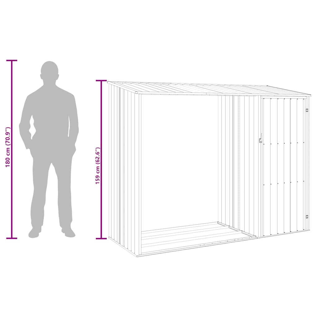 Cobertizo de jardín leña marrón acero galvanizado 245x98x159cm