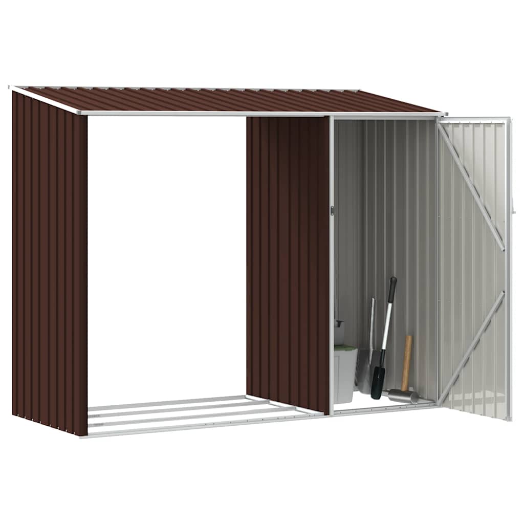 Cobertizo de jardín leña marrón acero galvanizado 245x98x159cm