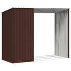 Cobertizo de jardín leña marrón acero galvanizado 245x98x159cm