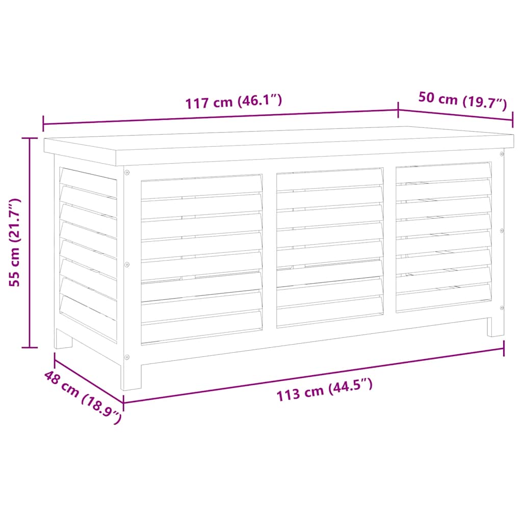 Caja de almacenaje jardín madera maciza eucalipto 117x50x55 cm