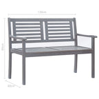 Banco de jardín 2 plazas madera maciza eucalipto gris 120 cm