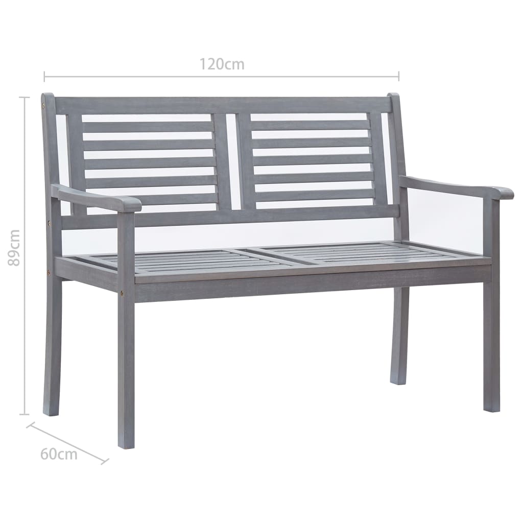Banco de jardín 2 plazas madera maciza eucalipto gris 120 cm