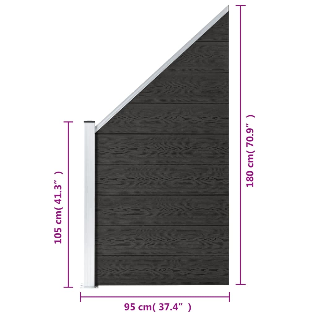Panel de valla WPC gris 95x(105-180) cm