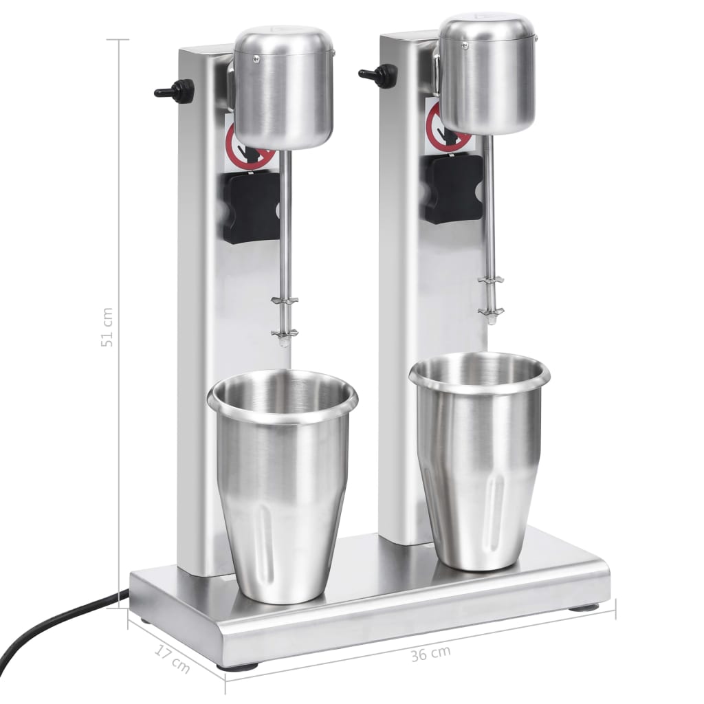 Batidora de batidos con doble vaso de acero inoxidable 2 L