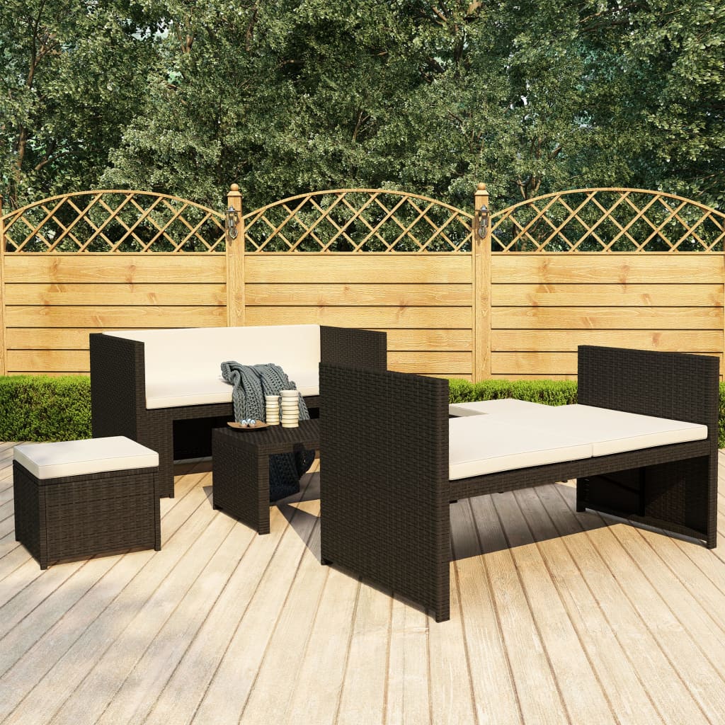 Set de muebles de jardín 5 pzas y cojines ratán sintético gris