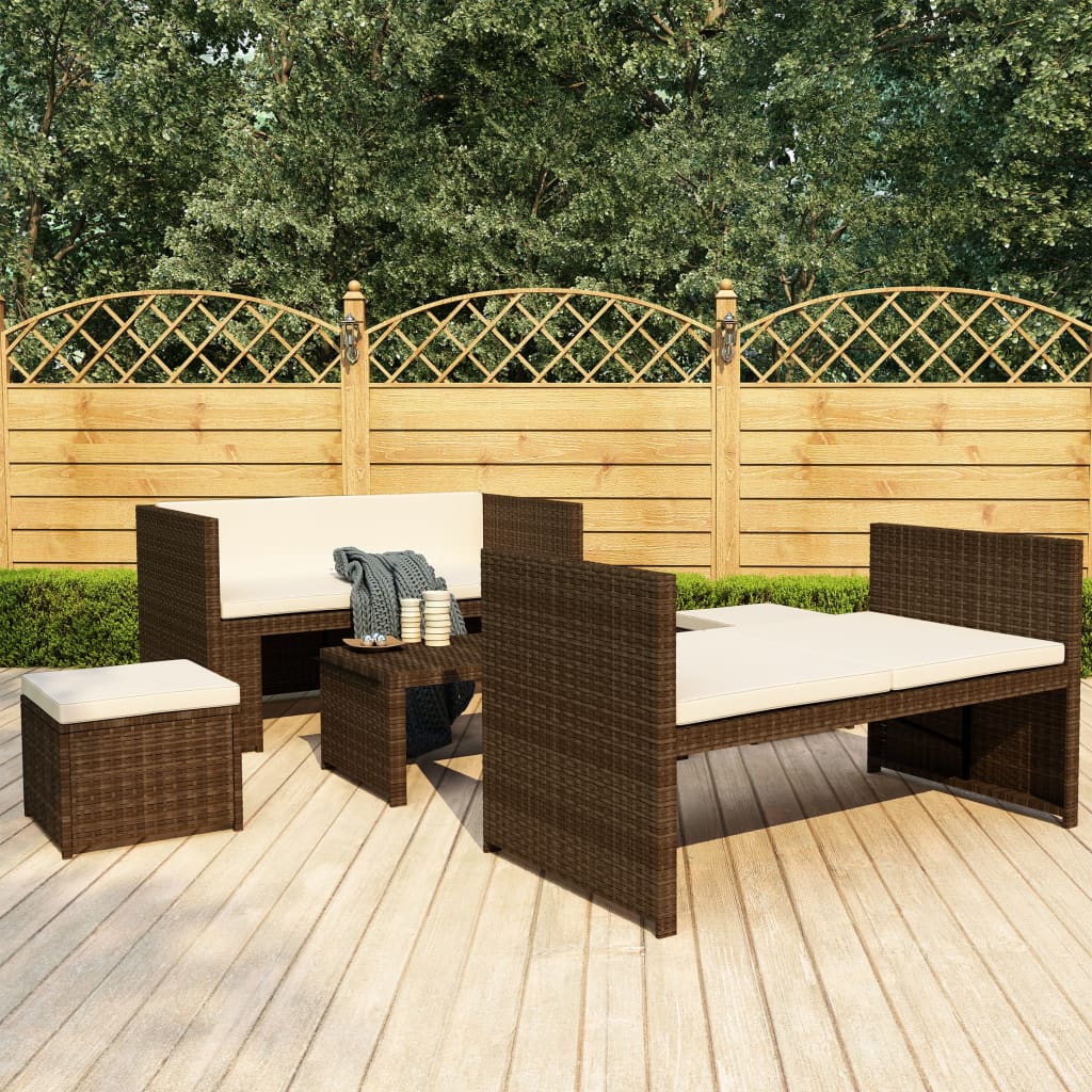 Set de muebles de jardín 5 pzas y cojines ratán sintético gris
