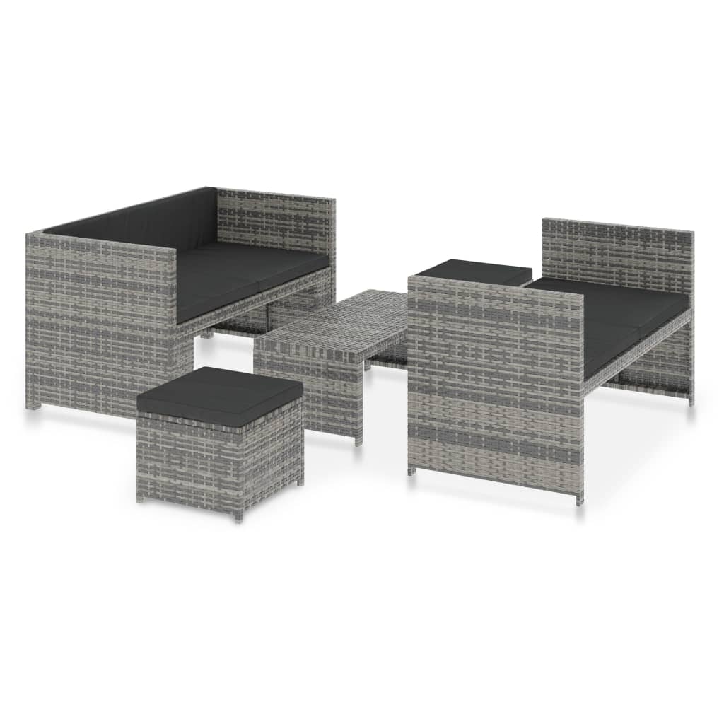 Set de muebles de jardín 5 pzas y cojines ratán sintético gris