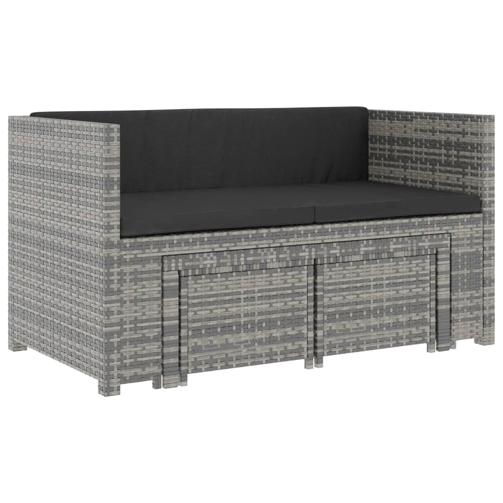 Set de muebles de jardín 5 pzas y cojines ratán sintético gris