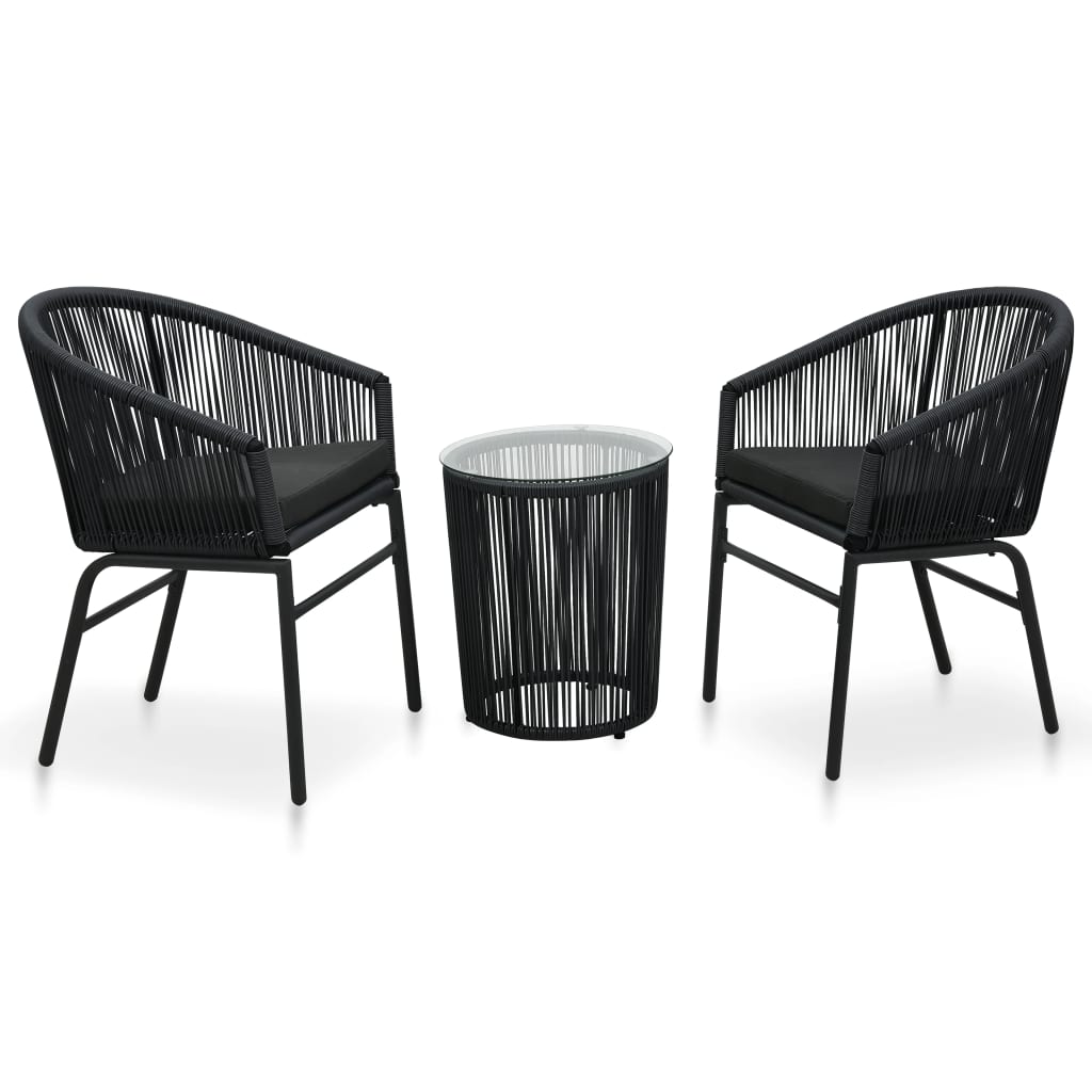 Set mesa y sillas de jardín 3 pzas y cojines ratán PE gris