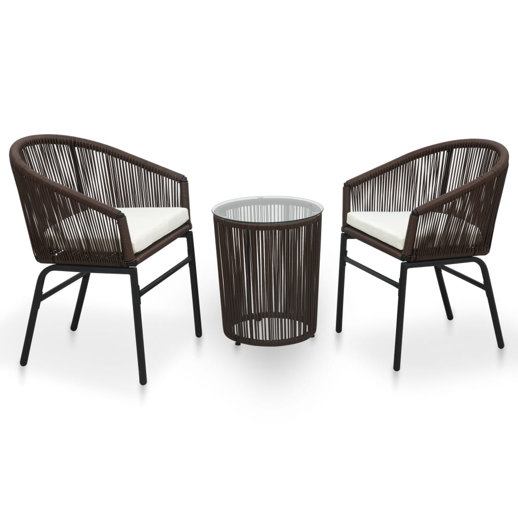 Set mesa y sillas de jardín 3 pzas y cojines ratán PE gris