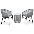 Set mesa y sillas de jardín 3 pzas y cojines ratán PE gris
