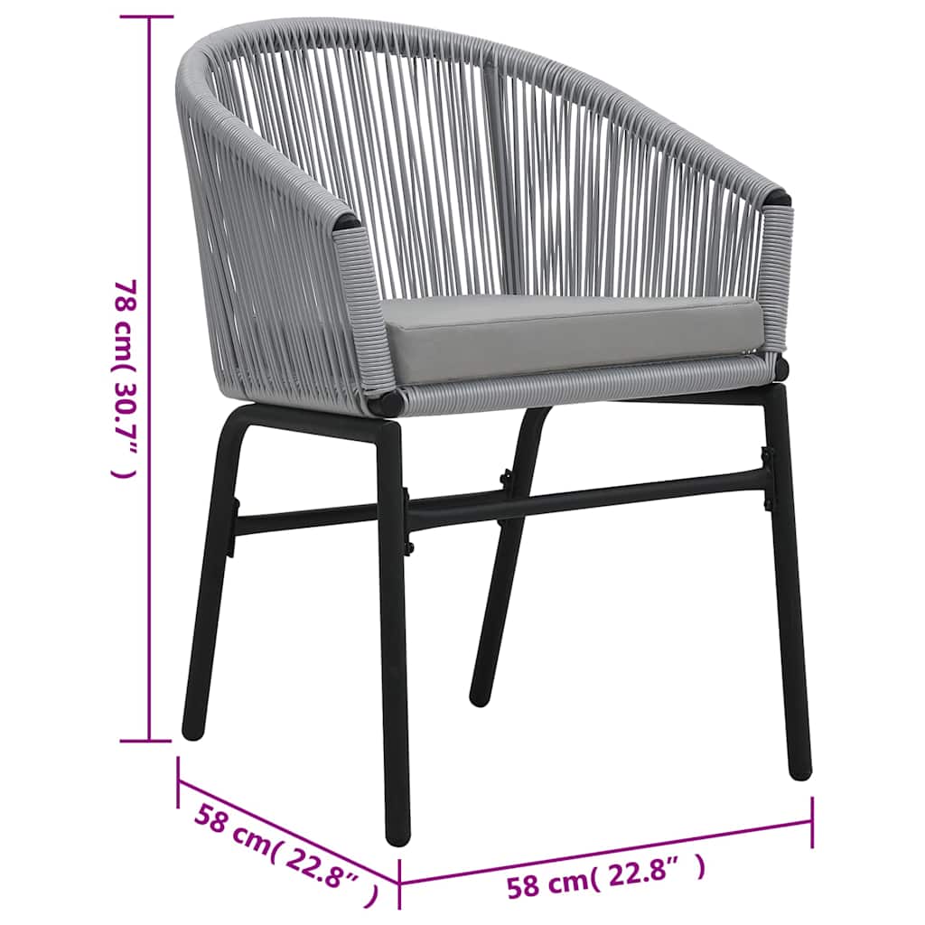 Set mesa y sillas de jardín 3 pzas y cojines ratán PE gris