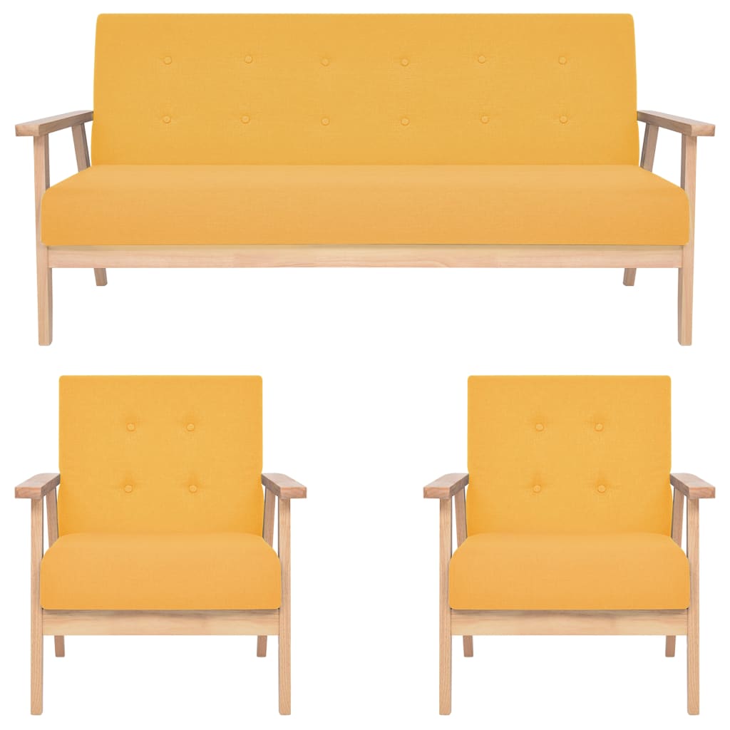 Juego de sofás de 3 piezas tela amarillo