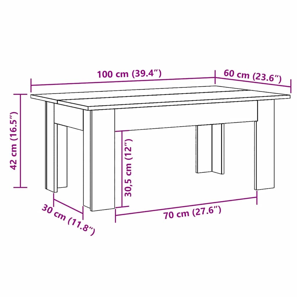 Mesa de centro madera contrachapada blanco 100x60x42 cm