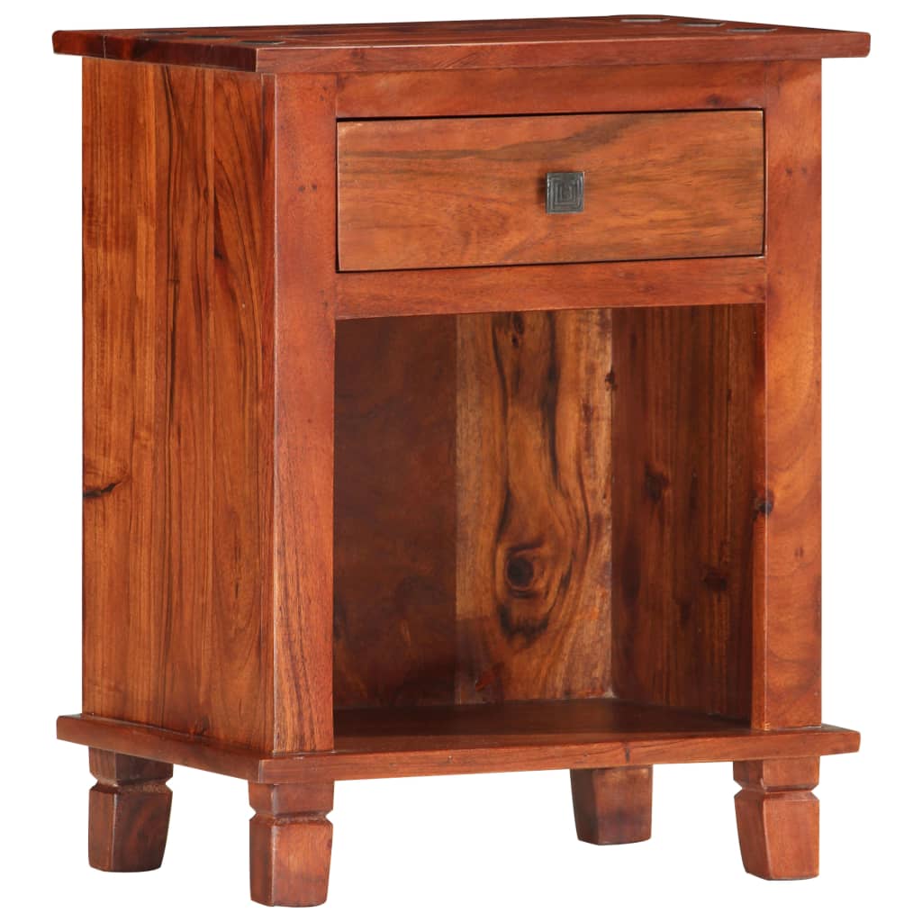 Mesita de noche de madera maciza de acacia 40x30x50 cm
