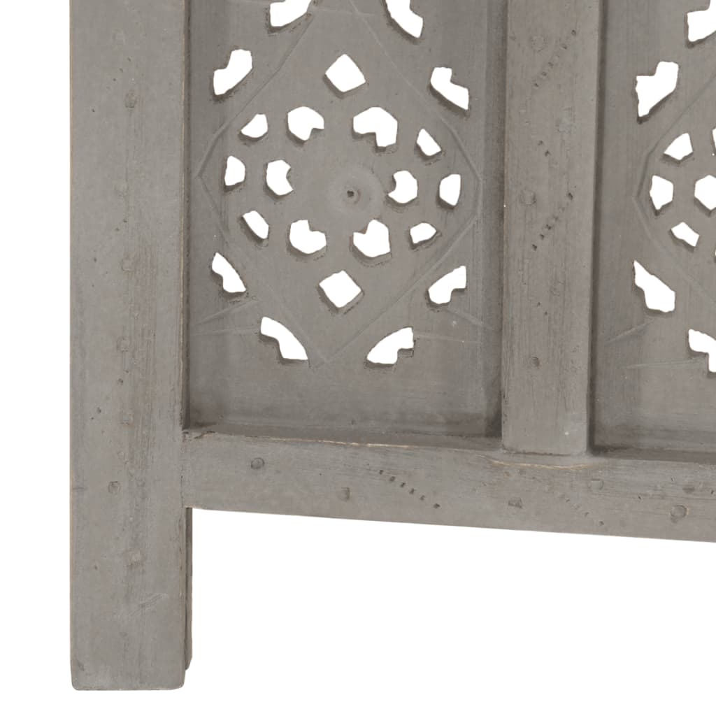 Biombo 3 paneles tallado a mano madera de mango gris 120x165 cm