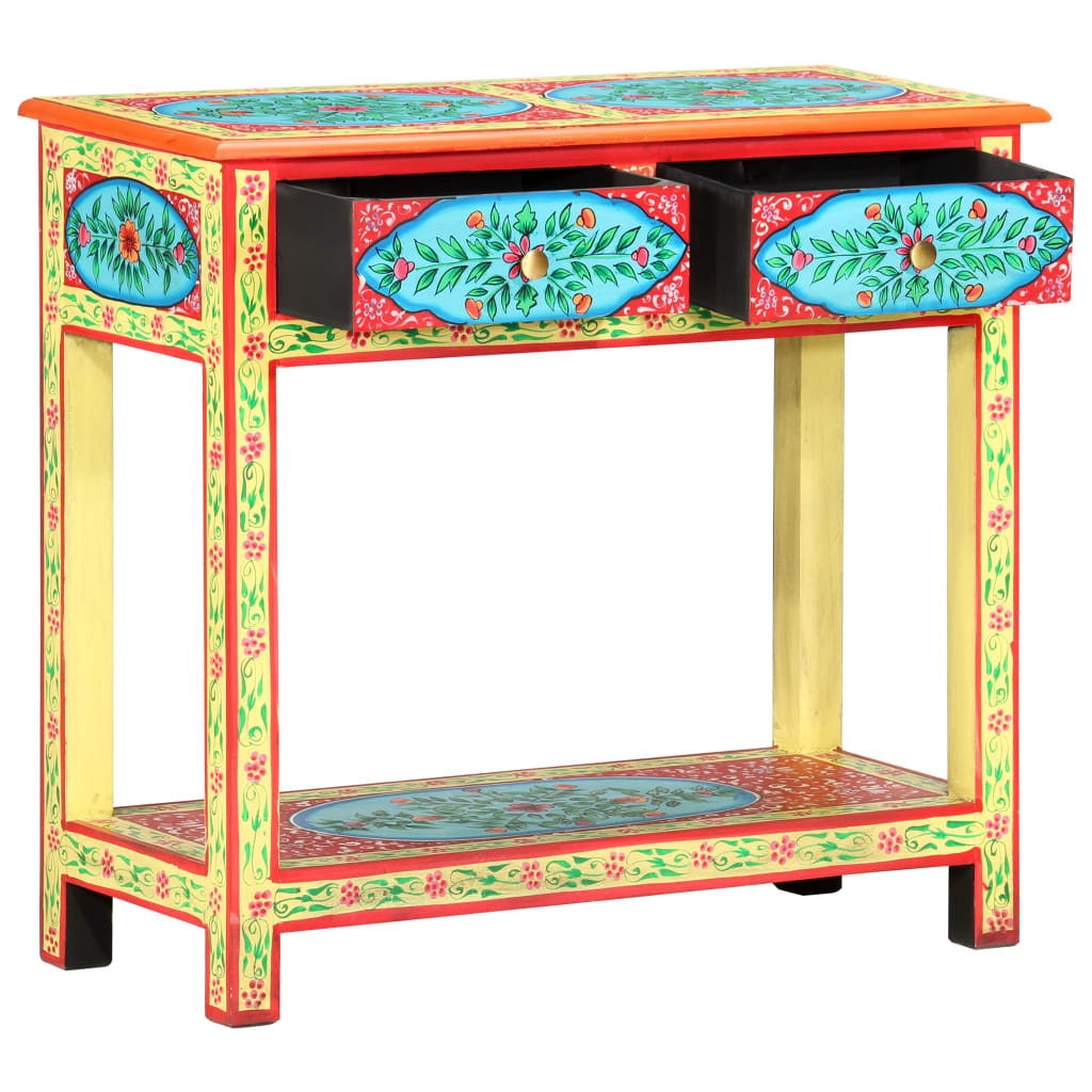 Mesa consola pintada a mano madera maciza de mango 80x35x75 cm