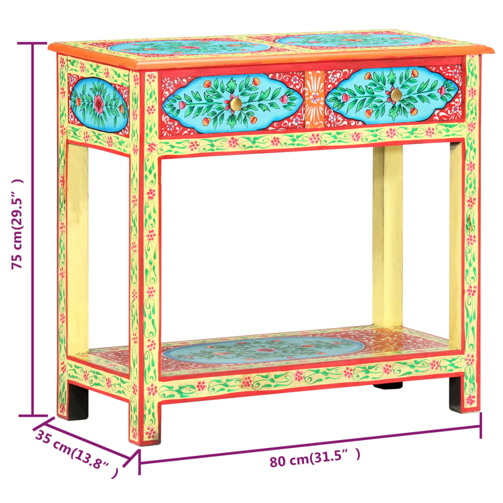 Mesa consola pintada a mano madera maciza de mango 80x35x75 cm