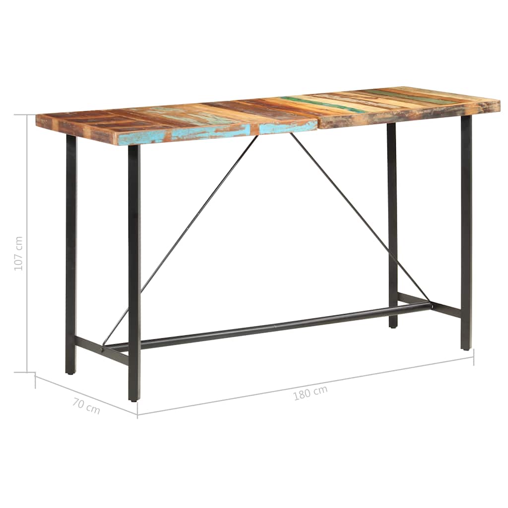 Mesa alta de cocina de madera maciza reciclada 180x70x107 cm