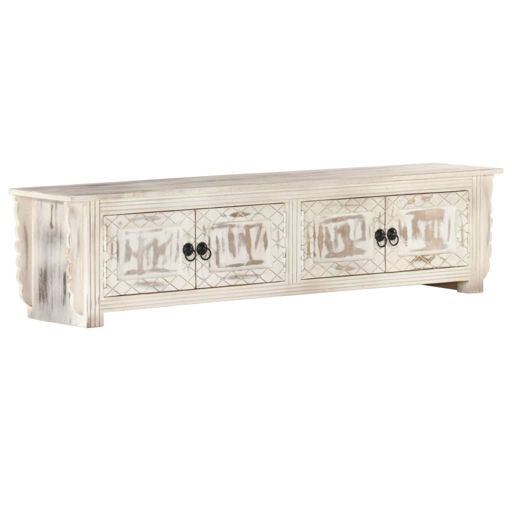 Mueble de TV de madera maciza de mango blanco 140x30x35 cm
