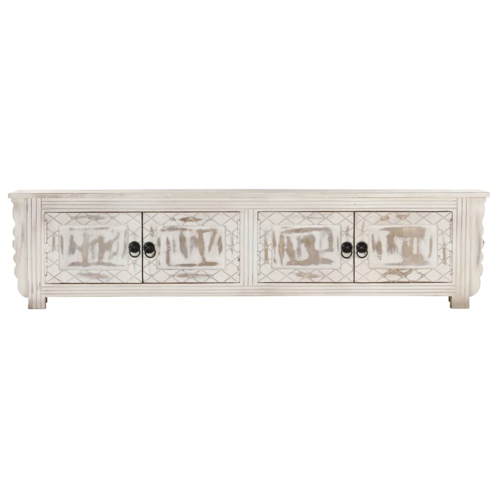 Mueble de TV de madera maciza de mango blanco 140x30x35 cm