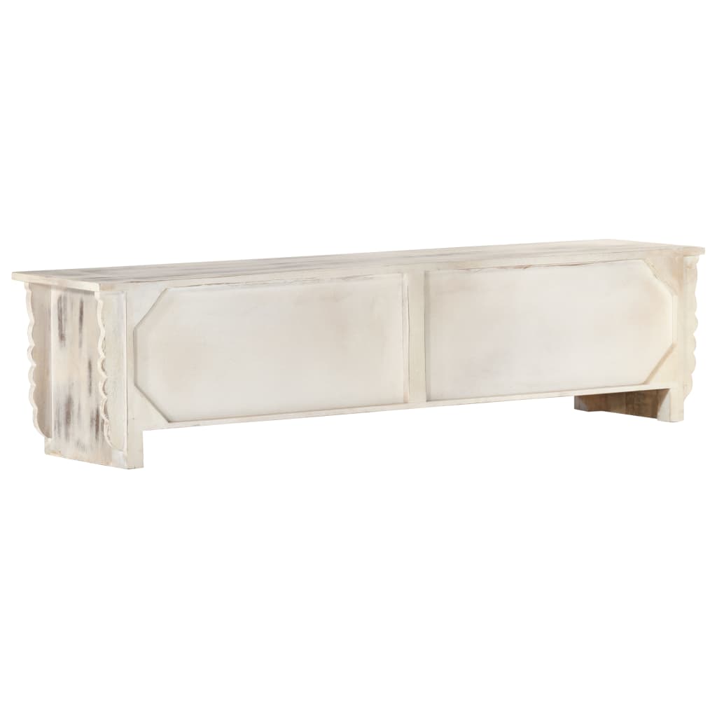 Mueble de TV de madera maciza de mango blanco 140x30x35 cm