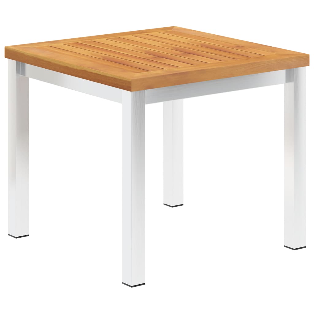 Acacia wood and stainless steel garden side table 45x45x38cm