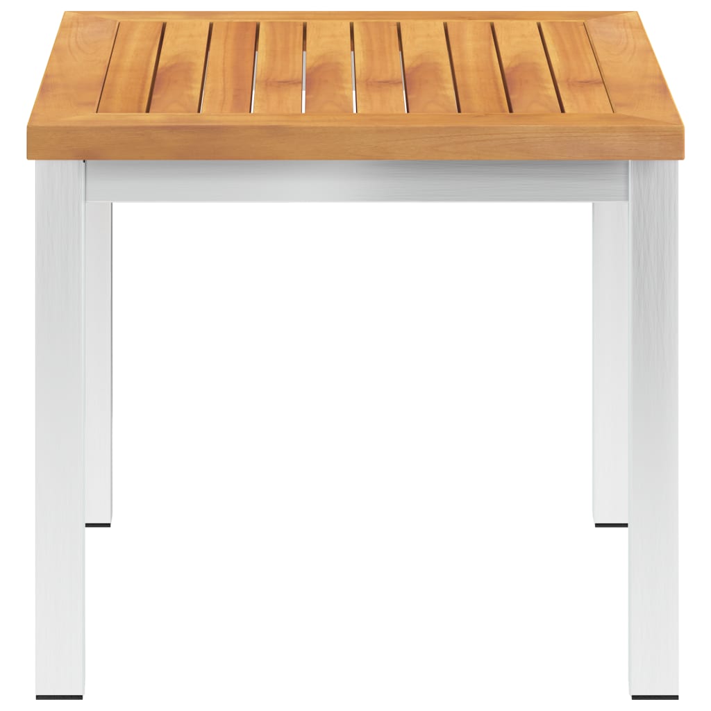 Acacia wood and stainless steel garden side table 45x45x38cm